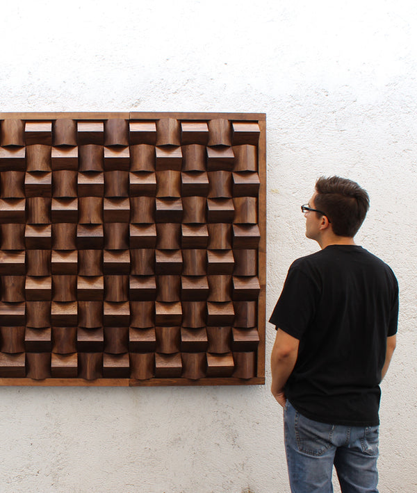 Panel acústico de madera hecho en México. Diseño artístico ideal para decoración de pared y control acústico.